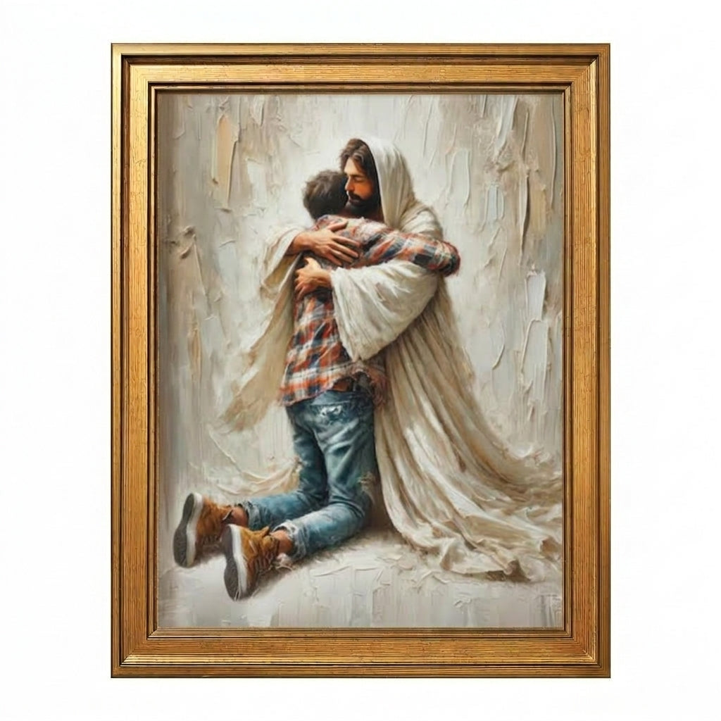 Jesus hugging man