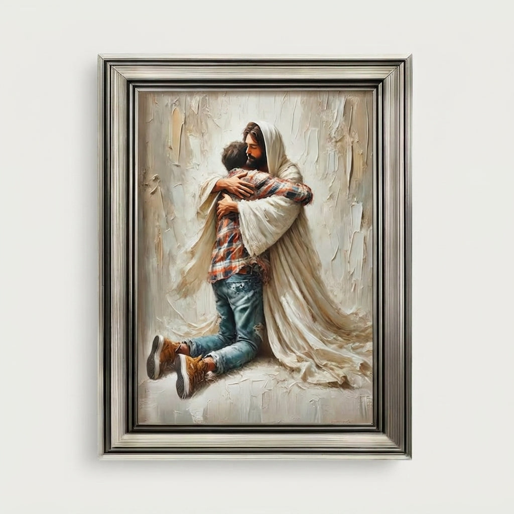 Jesus hugging man
