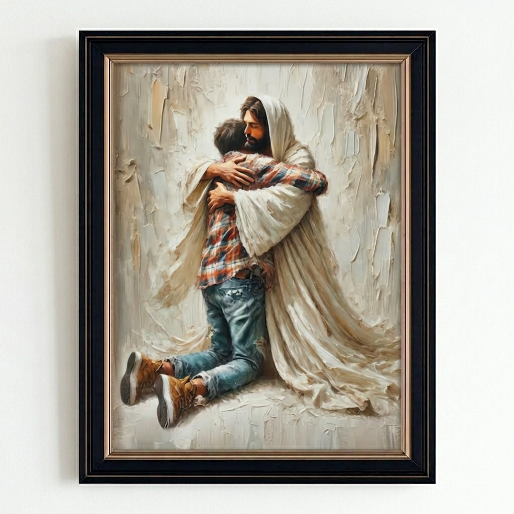 Jesus hugging man