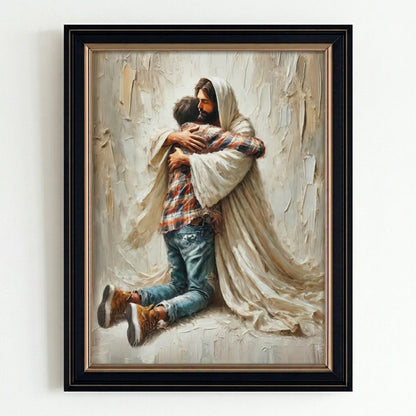 Jesus hugging man