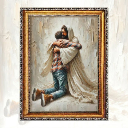 Jesus hugging man