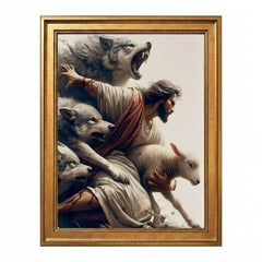 Jesus Protecting Lamb from Wolves - Canvas