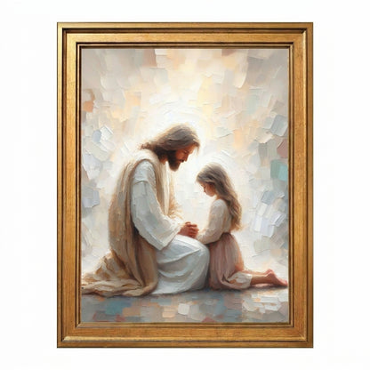 Jesus Praying With Little Girl - Canvas
