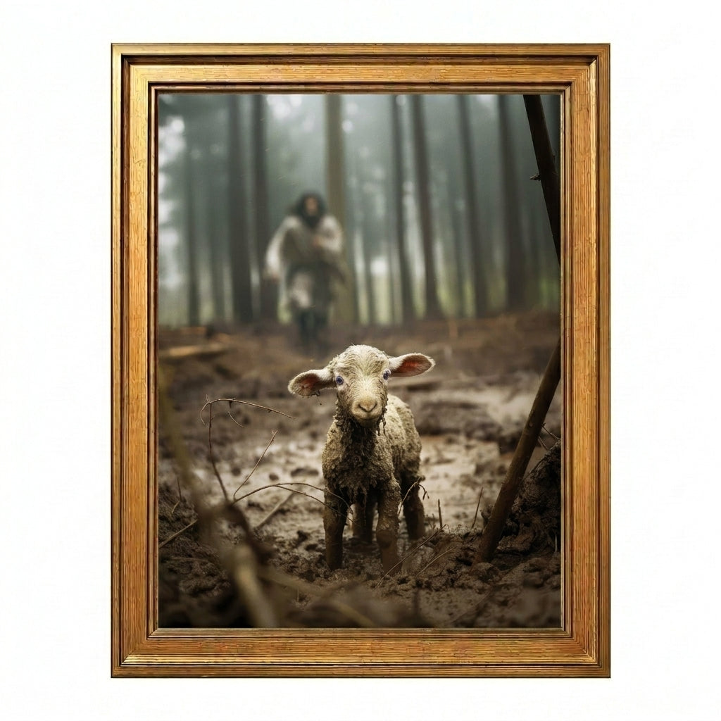 Jesus Running after a Lost Lamb - Canvas