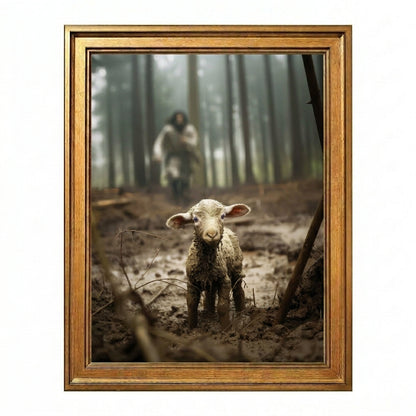 Jesus Running after a Lost Lamb - Canvas