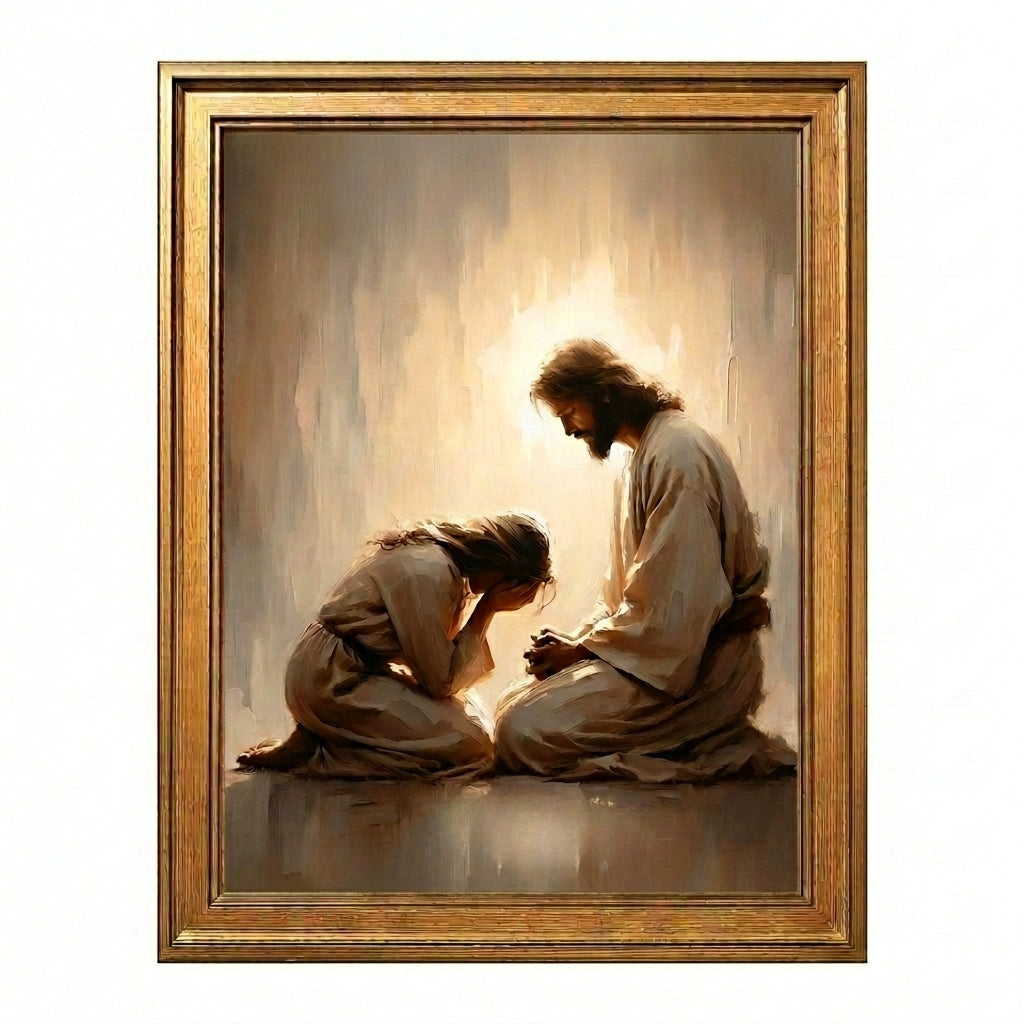Girl Crying with Jesus - Canvas