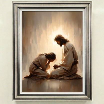 Girl Crying with Jesus - Canvas
