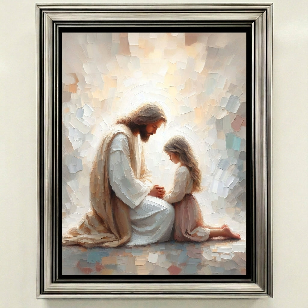 Jesus Praying With Little Girl - Canvas