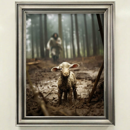 Jesus Running after a Lost Lamb - Canvas