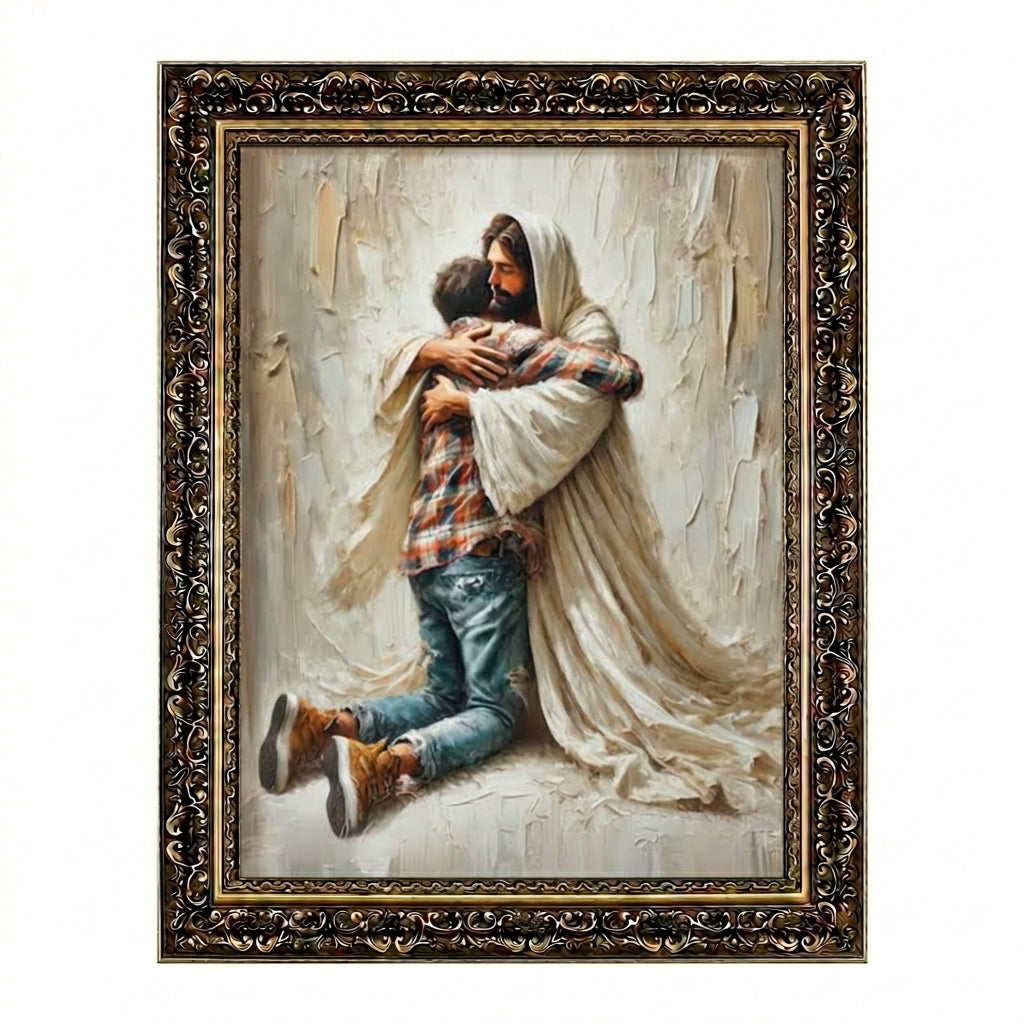 Jesus hugging man