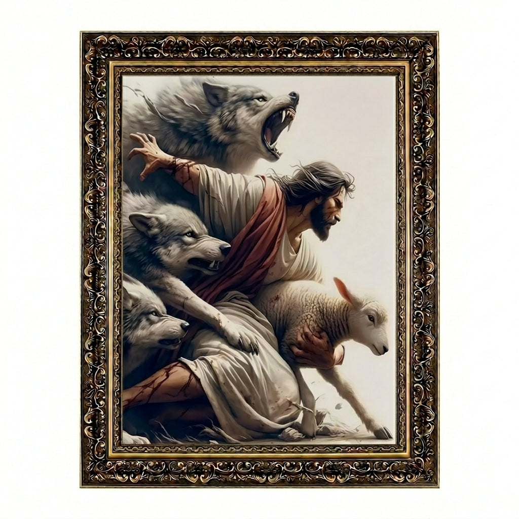 Jesus Protecting Lamb from Wolves - Canvas