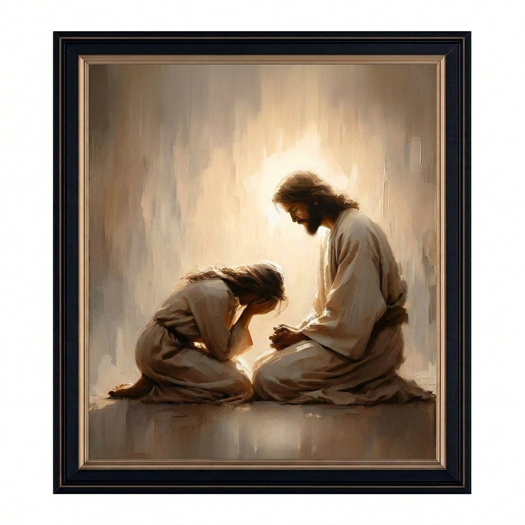Girl Crying with Jesus - Canvas