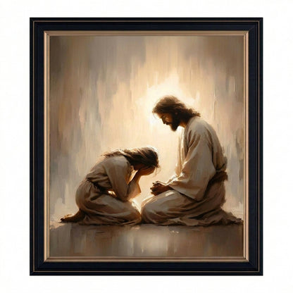 Girl Crying with Jesus - Canvas