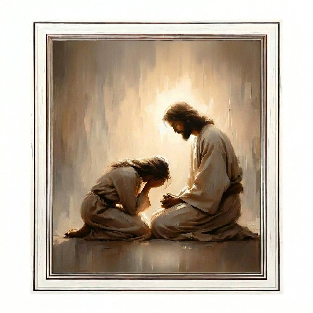 Girl Crying with Jesus - Canvas