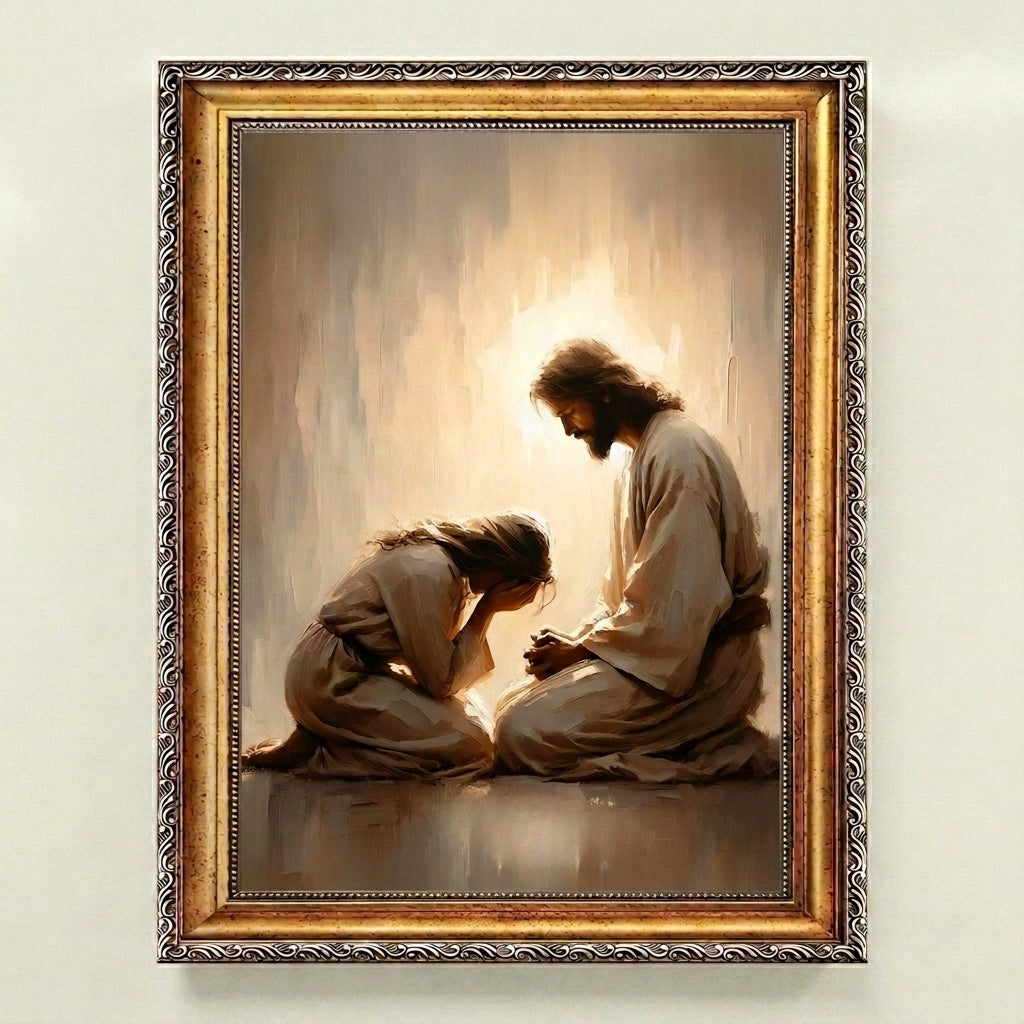 Girl Crying with Jesus - Canvas
