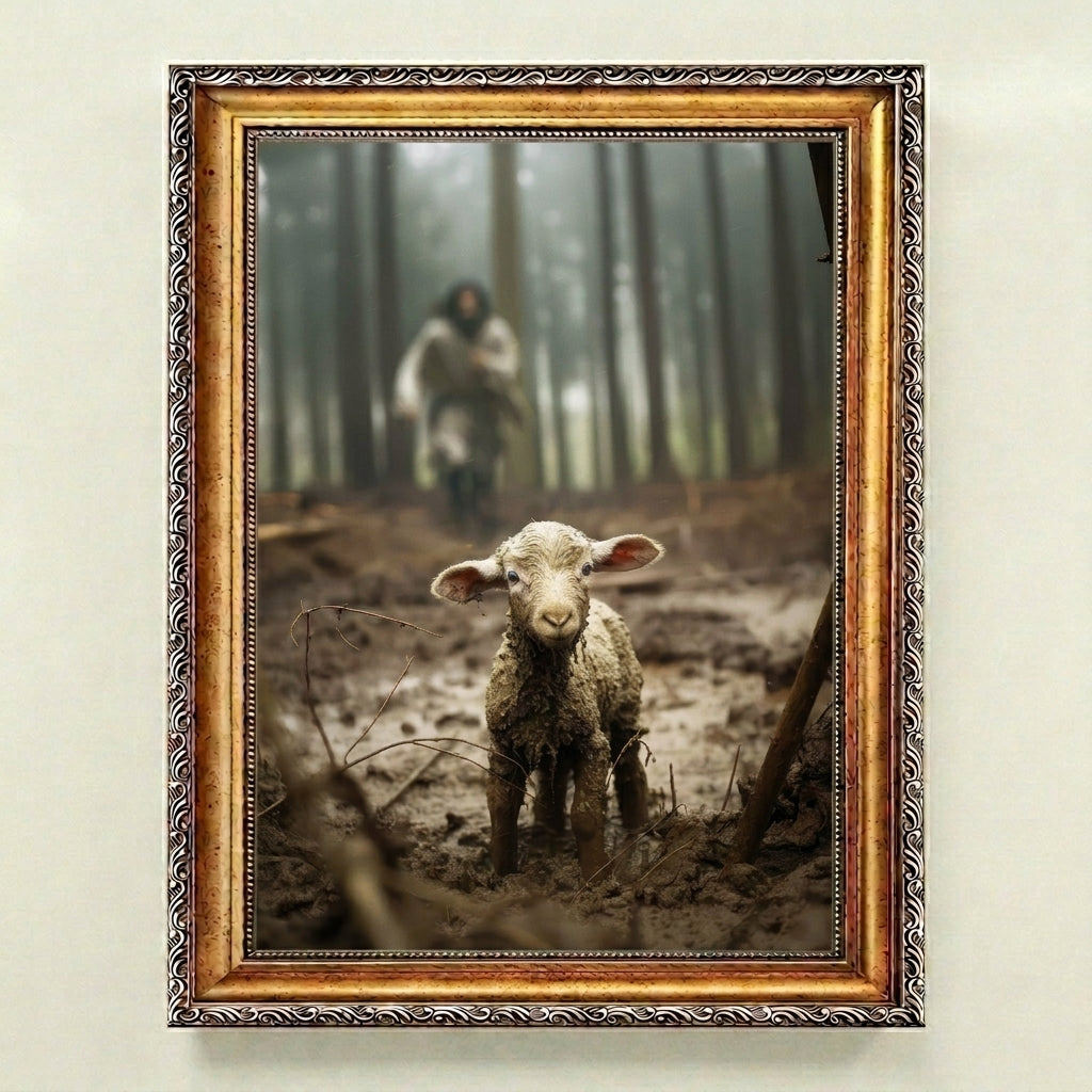 Jesus Running after a Lost Lamb - Canvas