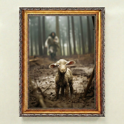 Jesus Running after a Lost Lamb - Canvas