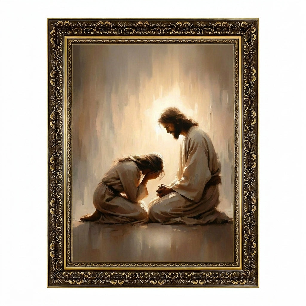 Girl Crying with Jesus - Canvas