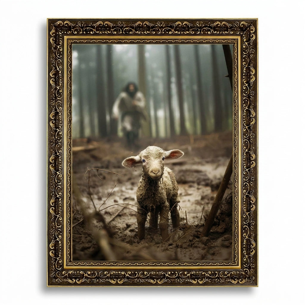 Jesus Running after a Lost Lamb - Canvas
