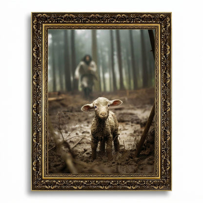 Jesus Running after a Lost Lamb - Canvas