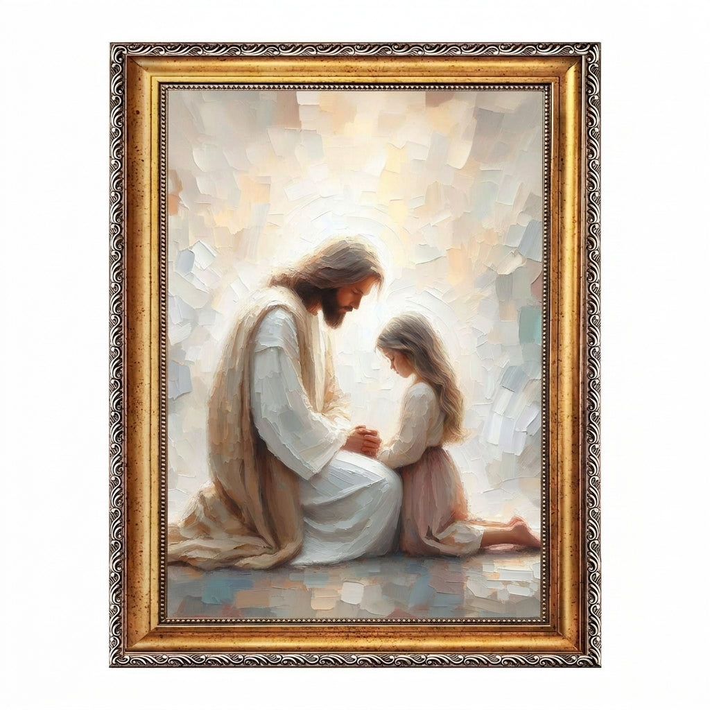 Jesus Praying With Little Girl - Canvas