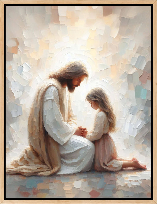 Jesus Praying With Little Girl - Canvas