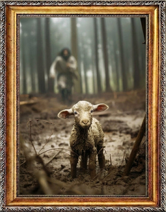 Jesus Running after a Lost Lamb - Canvas