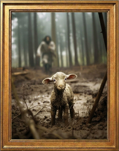 Jesus Running after a Lost Lamb - Canvas