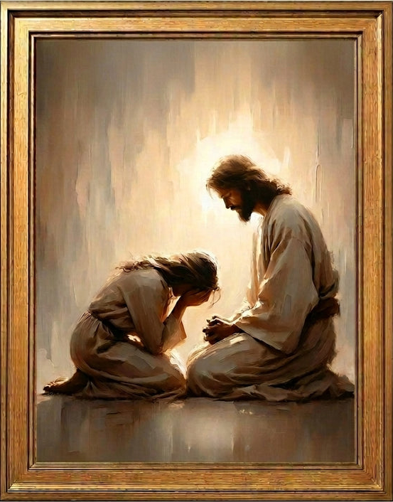 Girl Crying with Jesus - Canvas
