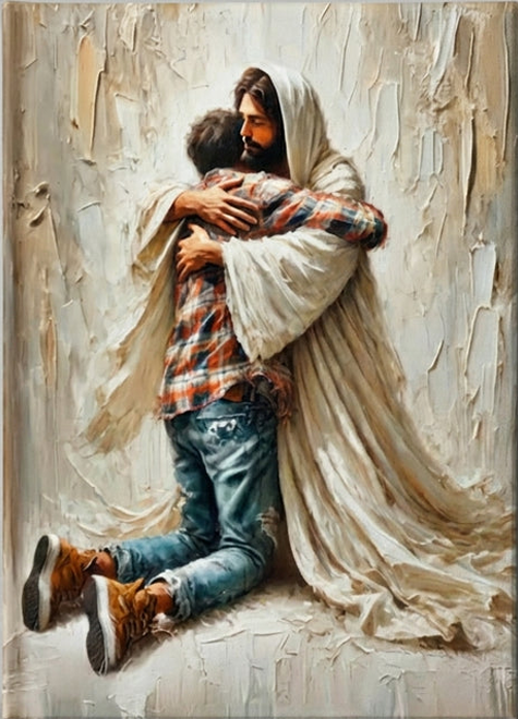 Jesus hugging man