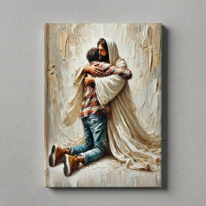 Jesus hugging man